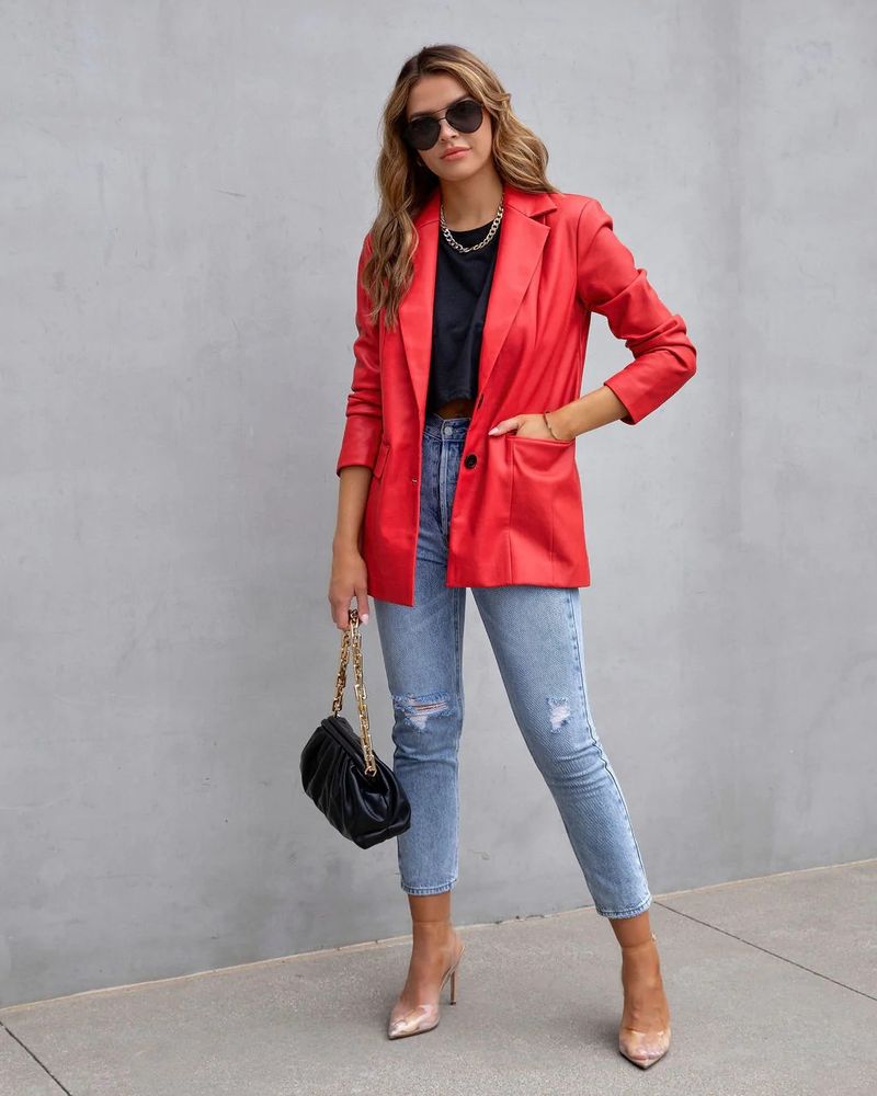 Women's Clothing Street Style Pure Color Casual Fashion Three color Leather Jacket _autovado.com