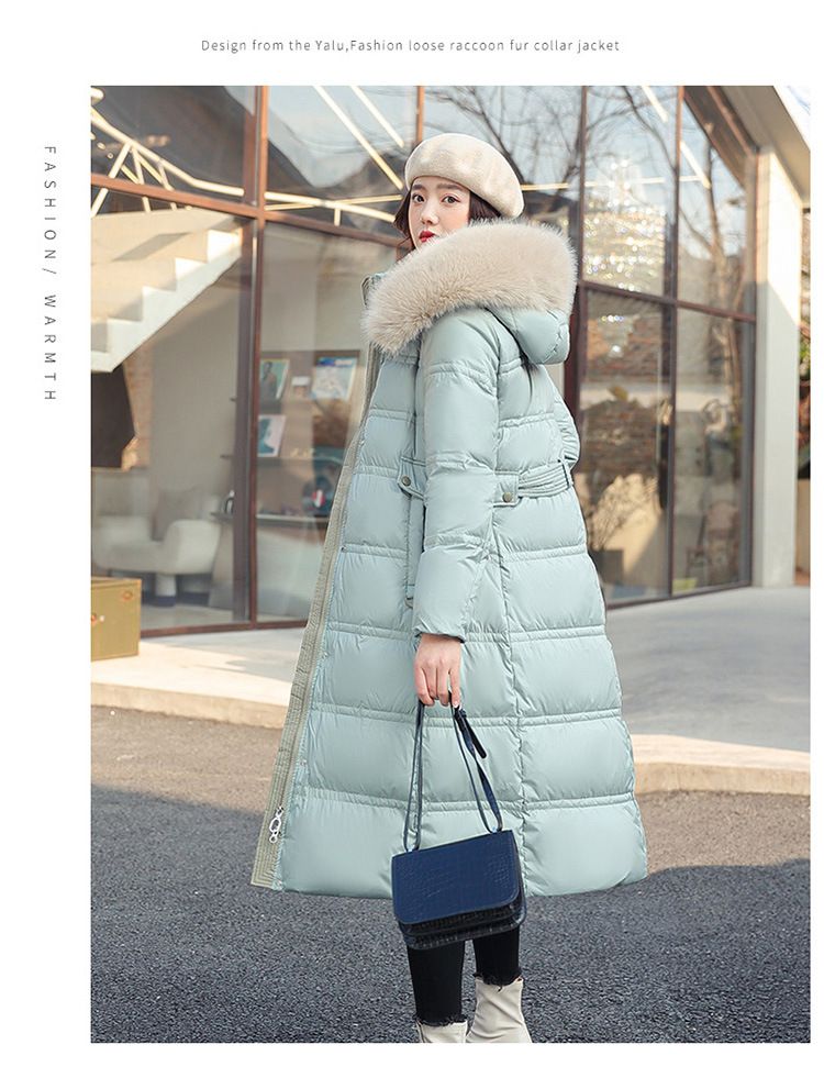 Women's Clothing Winter New Cotton Jacket Large Fur Collar Medium Length Slim Belt Slim Temperament Down Cotton Jacket Women's Jacket_autovado.com