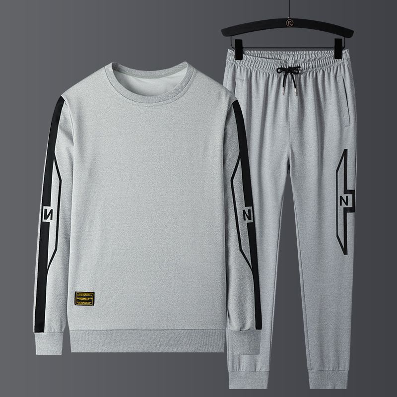 Men's Clothing Autumn Large Size Sweatshirt Men's Round Neck Casual Suit Sports Running Two piece Set Pullover Long Sleeve Men's Sweatpants_autovado.com