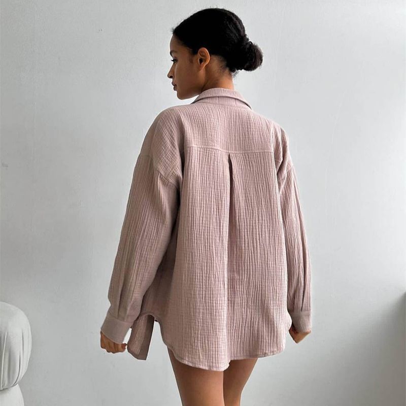 Women's Clothing new arrival lapel loose shirt high waist shorts two piece fashion casual suit_autovado.com