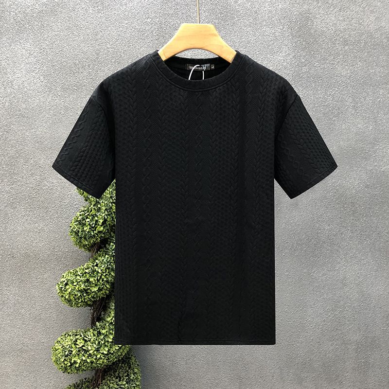 Men's clothing High-grade hemp pattern white men's short-sleeved T-shirt brand summer clothes new 2024 spirited young man clothes_autovado.com