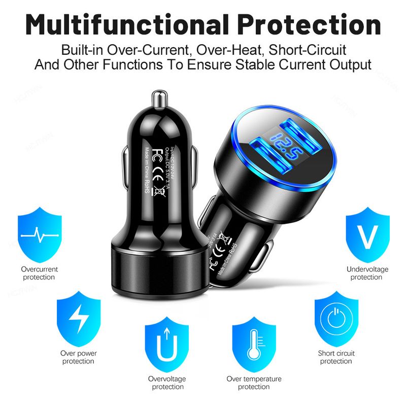 Cigarette Lighter 3.1A Digital Dual Port USB Charger, One To Two 2-port Car Electrical Appliance_autovado.com