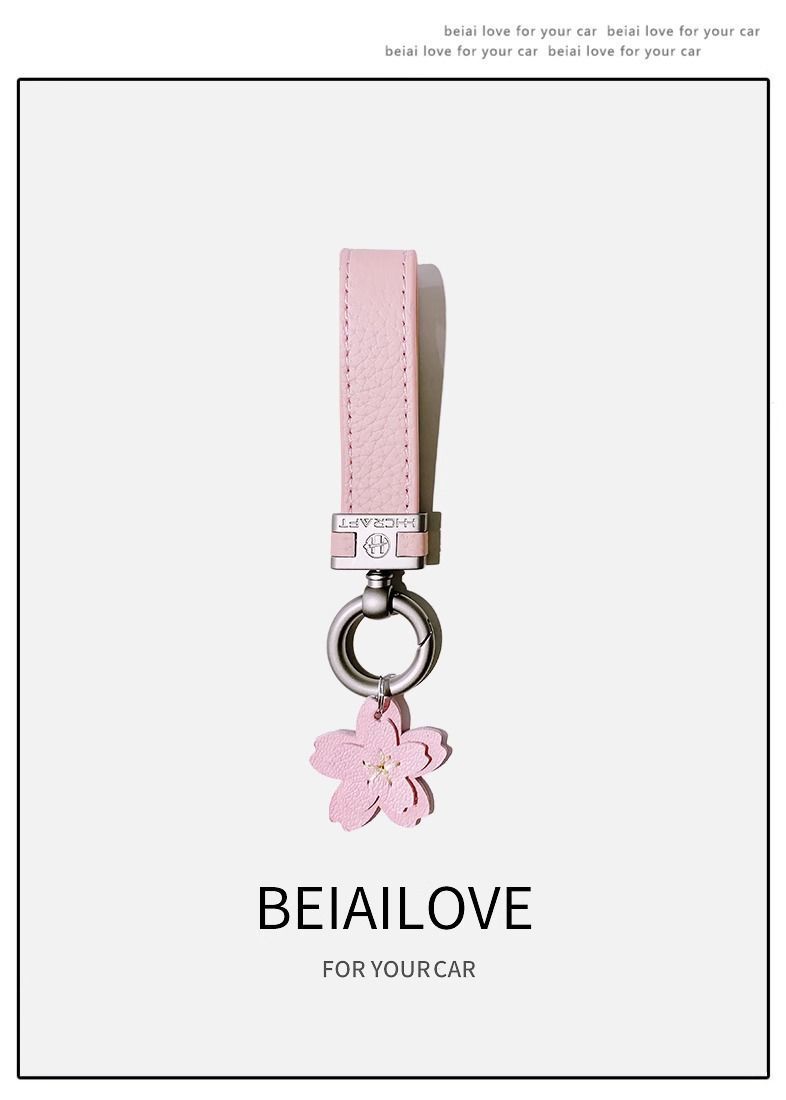 Sakura Car Keychain Women's Fashion Personality High End Genuine Leather Keychain Car Key Pendant Car Bag Ornaments_autovado.com