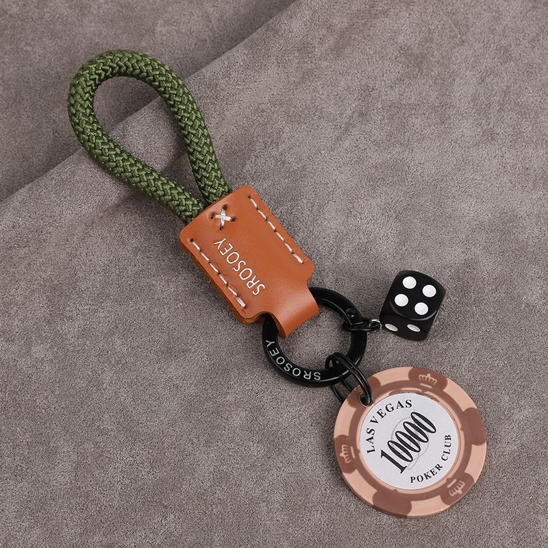 High Grade Original Cowhide Good Luck Chips Car Keychain Pendant Couple Personality Men And Women Bag Pendant Ring Chain Trend_autovado.com