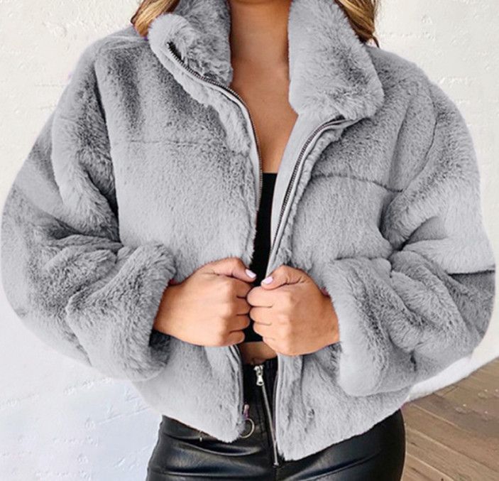 Women's Clothing autumn and winter rabbit fur zipper cardigan plush warm jacket_autovado.com