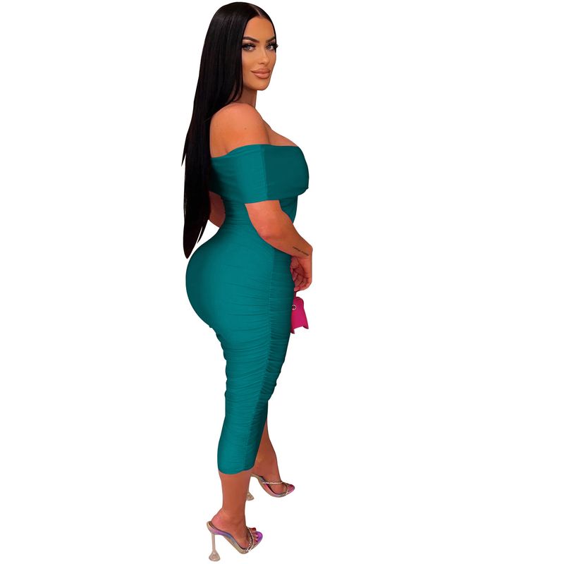 Women's solid color pleated sleeveless long skirt tube top dress_autovado.com