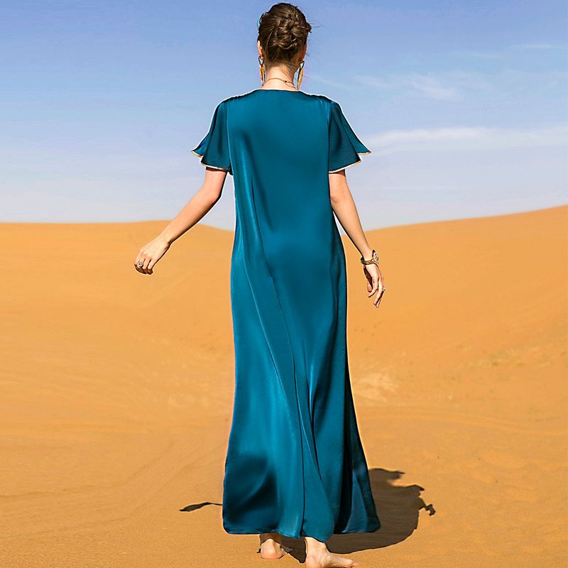 BA7029 new hand-stitched short-sleeved dress travel party lady style long dress_autovado.com