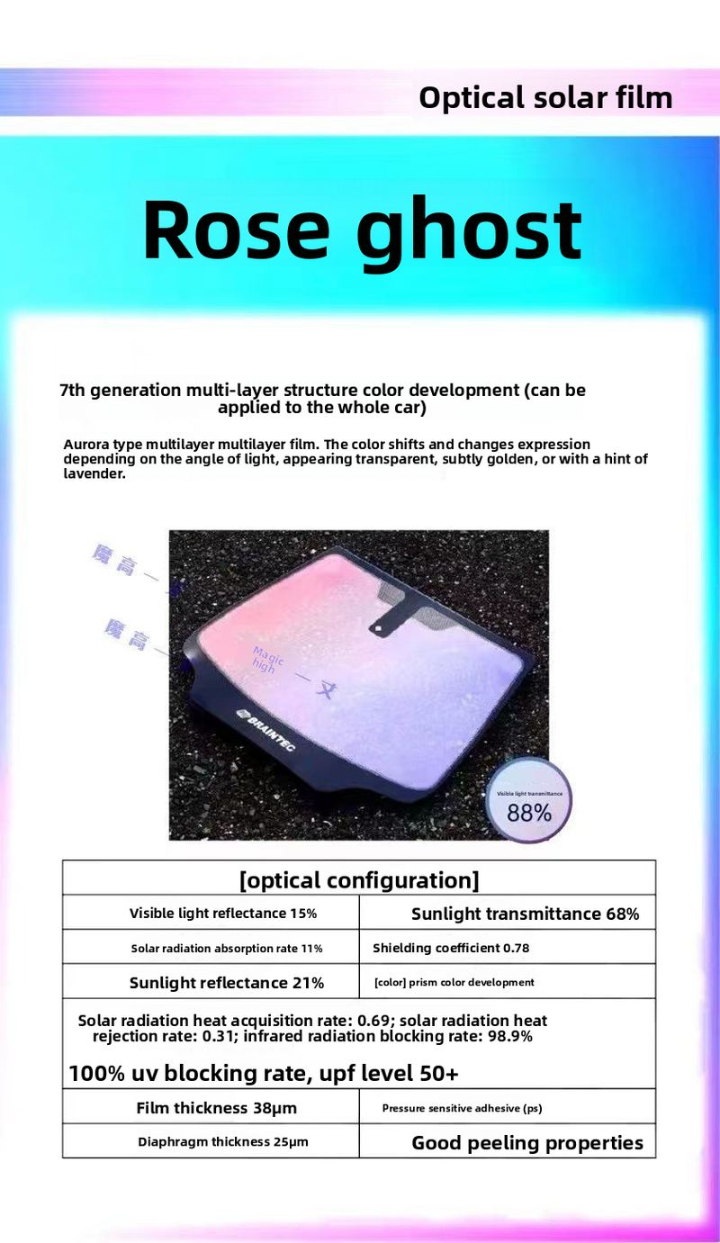 Rose Ghost Red Colorful High Insulation Solar Explosion-proof Sunscreen Up To 99% Car Nano Film_autovado.com