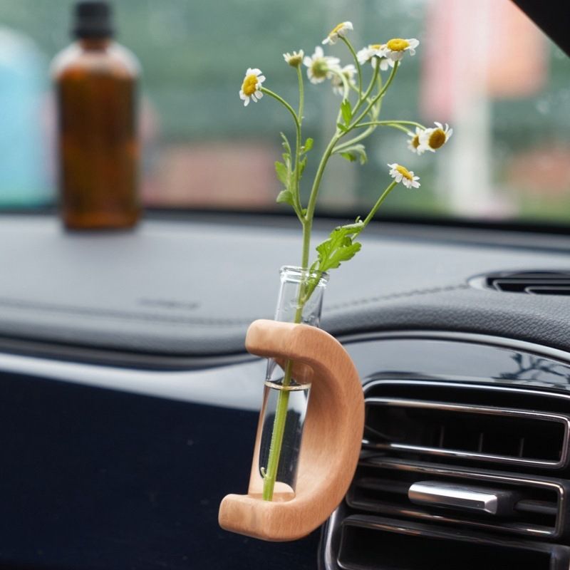 Car air outlet special car mounted vase center console hydroponic flower holder interior decoration solid wood ornament_autovado.com
