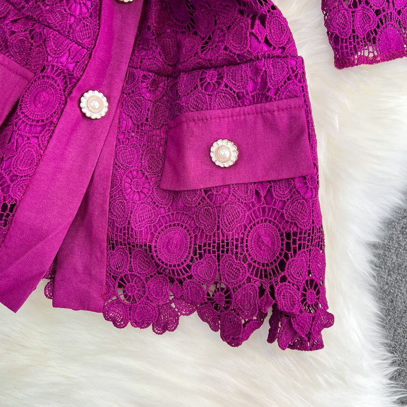 Women's fashion single breasted lace shirt two-piece set high waist a line pleated skirt_autovado.com