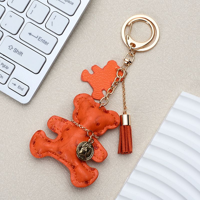 Ins Style Cute Necklace Bear Leather Key Pendant Creative Cartoon Ladies Bag Car Key Chain_autovado.com