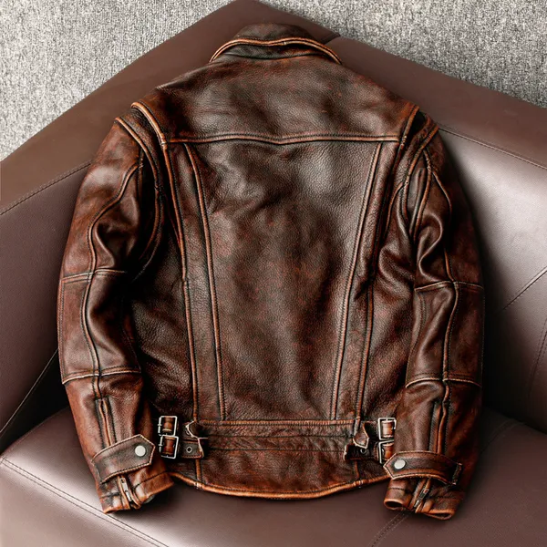 Men Genuine Leather Jacket Vintage Brown 100% Cowhide Coat Man Slim Fashion Biker Clothing Asian Size S6XL M697 Drop_autovado.com