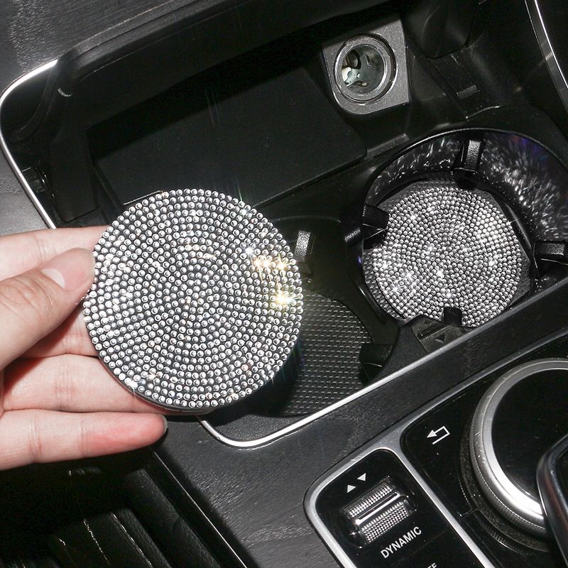 Car Mounted Diamond, Water Mat With Diamond Inlay, Soft Rubber Car Cup Mat, Universal For Vehicle Models_autovado.com