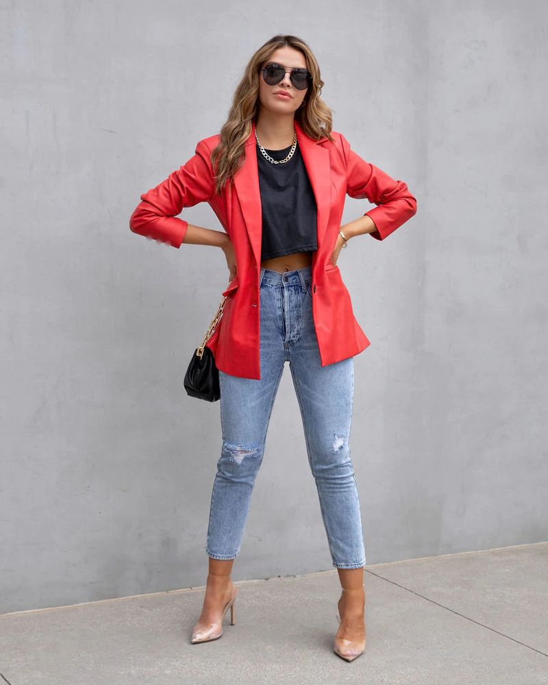 Women's Clothing Street Style Pure Color Casual Fashion Three color Leather Jacket _autovado.com