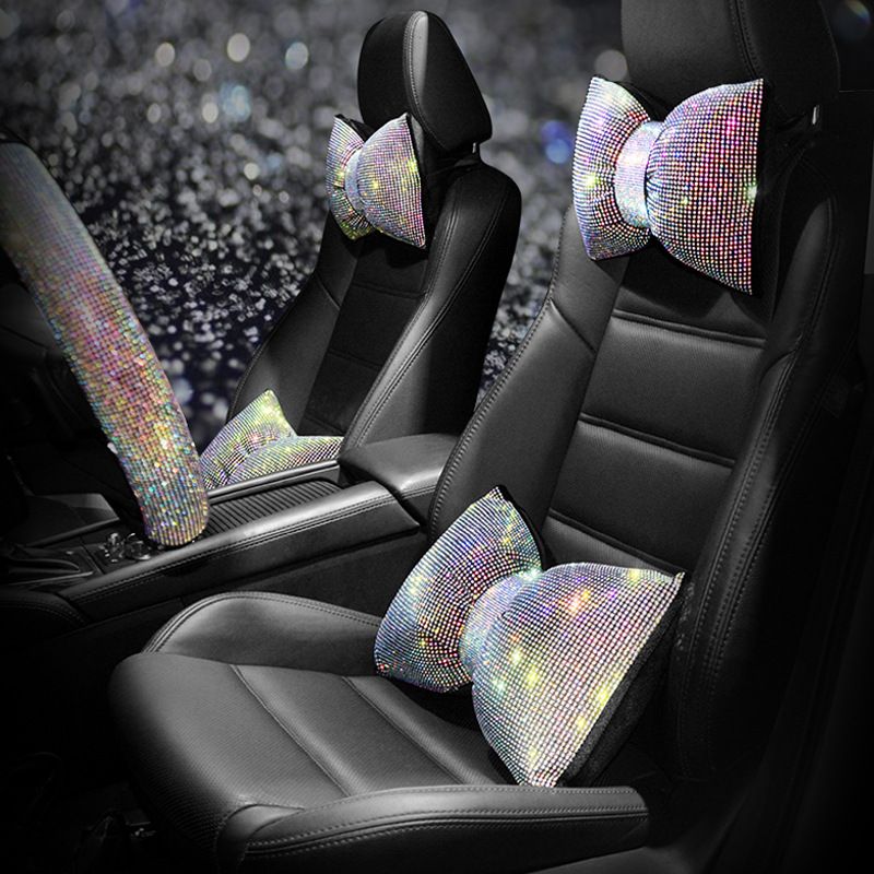 Car supplies wholesale car neck pillow pillow pillow female multicolor full diamond car headrest waist_autovado.com
