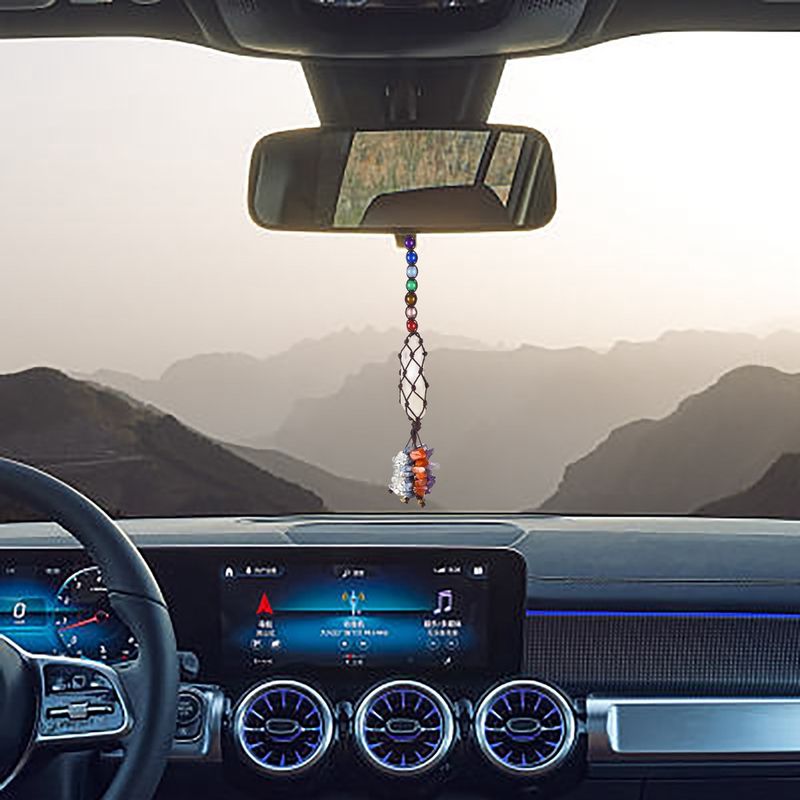 Natural Colorful Stone Car Hanging Crystal Gravel Tassel Dream Net Woven Pendant Car Indoor Yoga Ornaments_autovado.com