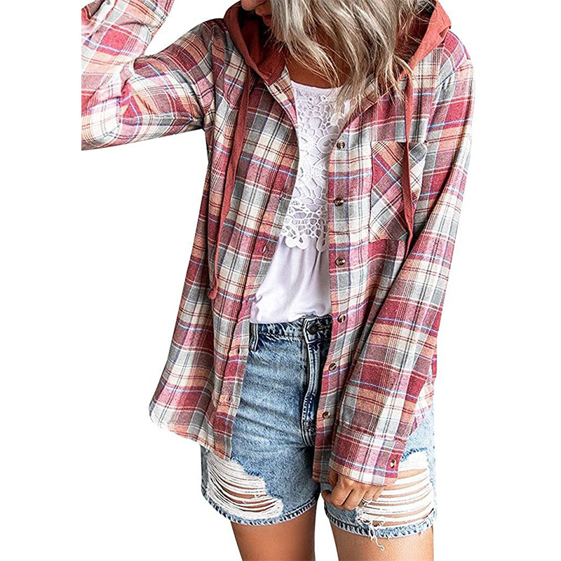 Women's Clothing autumn and winter new hooded sweatshirt buttoned casual shirt jacket_autovado.com