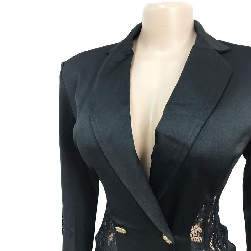 Women's fashion women's V-neck long-sleeved double-breasted tassel openwork dress_autovado.com