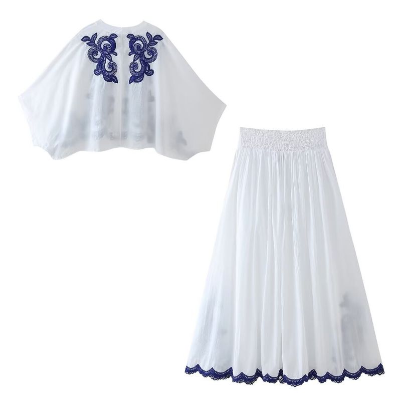 Women's ClothingFashion Contrast Embroidered Shirt + Skirt Set Women_autovado.com