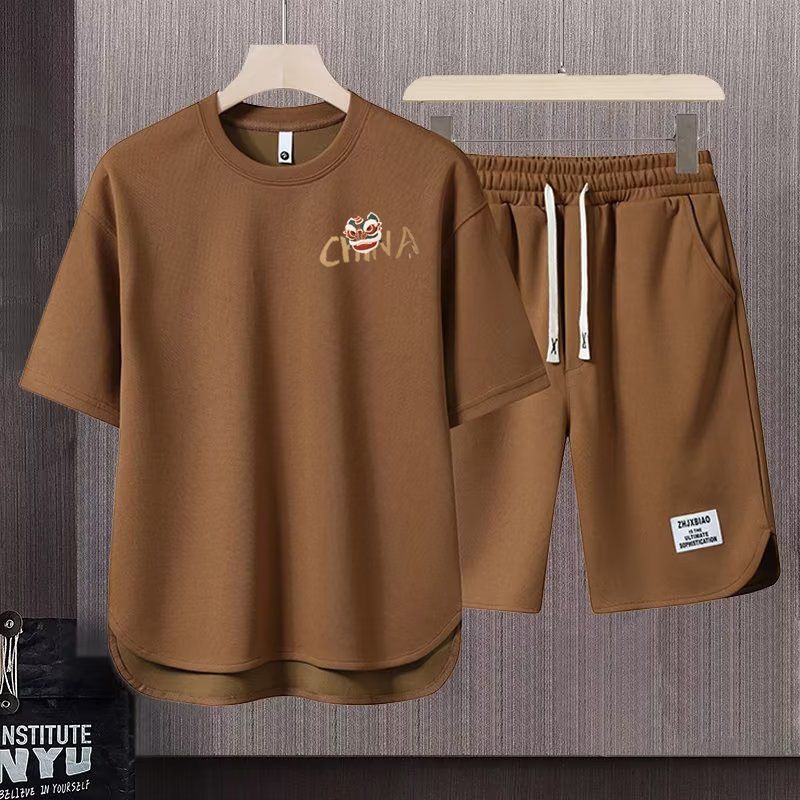 Men's Clothing 2024 Waffle Casual Summer Suit Men's Loose Teen Short sleeved T shirt Shorts Handsome Two piece Suit_autovado.com