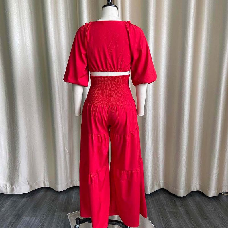 Women's Clothing women's summer fashion casual street suit pleated sexy solid color foreign trade two piece suit_autovado.com