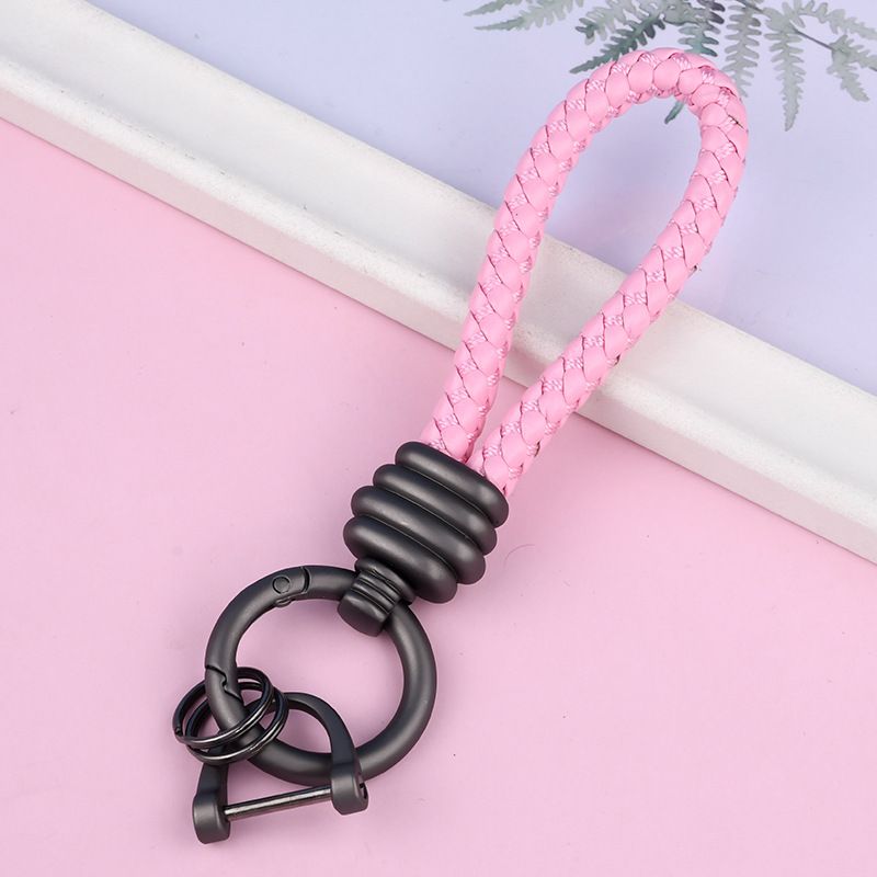 Braided Leather Rope Car Keychain Business Horseshoe Buckle Key Accessories Creative Bag Keychain Metal Pendant_autovado.com
