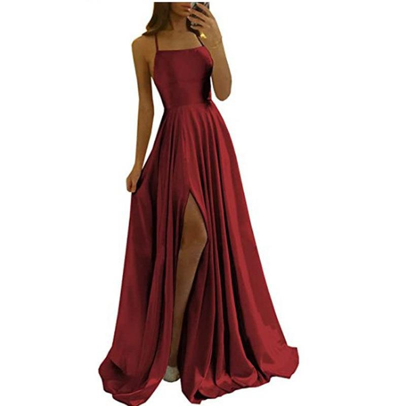 Women's evening dress long suspender graduation party bridesmaid dress temperament slim dress_autovado.com
