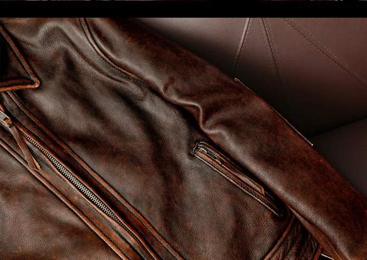 Men Genuine Leather Jacket Vintage Brown 100% Cowhide Coat Man Slim Fashion Biker Clothing Asian Size S6XL M697 Drop_autovado.com