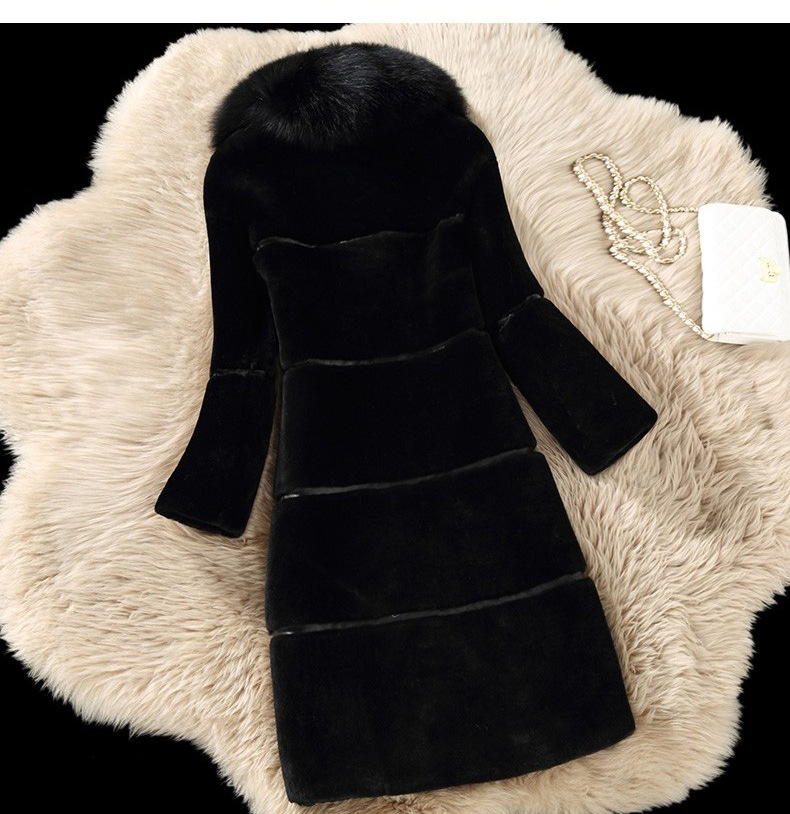 Sheepshear autumn and winter new spliced fur all-in-one mid-length imitation fox fur collar coat and fur jacket_autovado.com