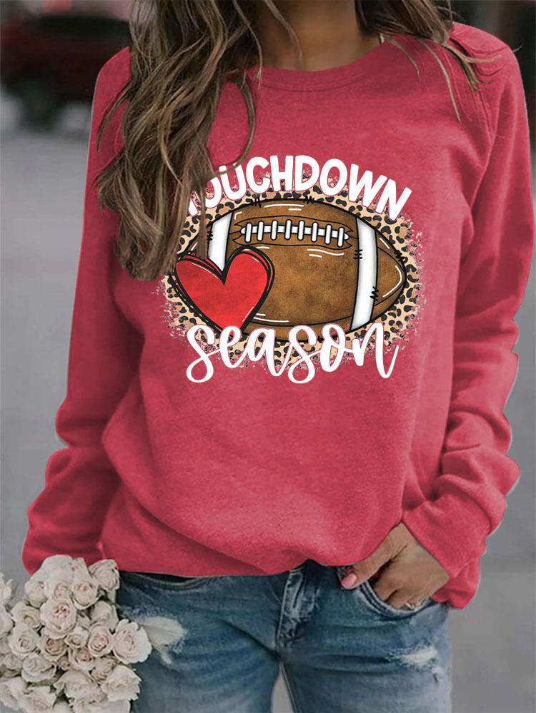 Women's Clothing Site Ready Stock Simple Pullover Crewneck Top T shirt TouchDown Print Loose Sweatshirt_autovado.com