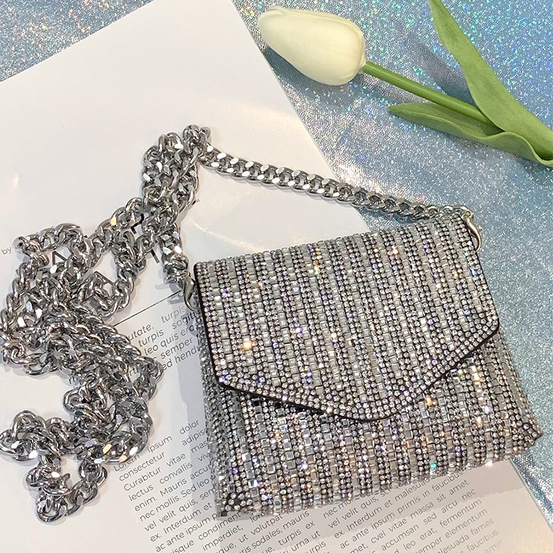 women's bags, super shiny chains, full of rhinestones, small square bags, messenger bags, celebrity evening bags_autovado.com