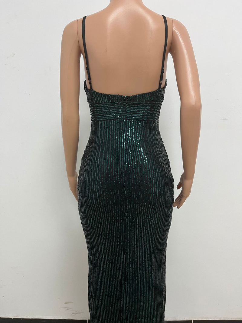Women's summer slit backless hot girl dress sequined sleeveless suspender skirt women_autovado.com
