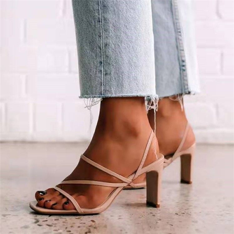 Women's fashion new thick heel sandals square head large size women's shoes_autovado.com