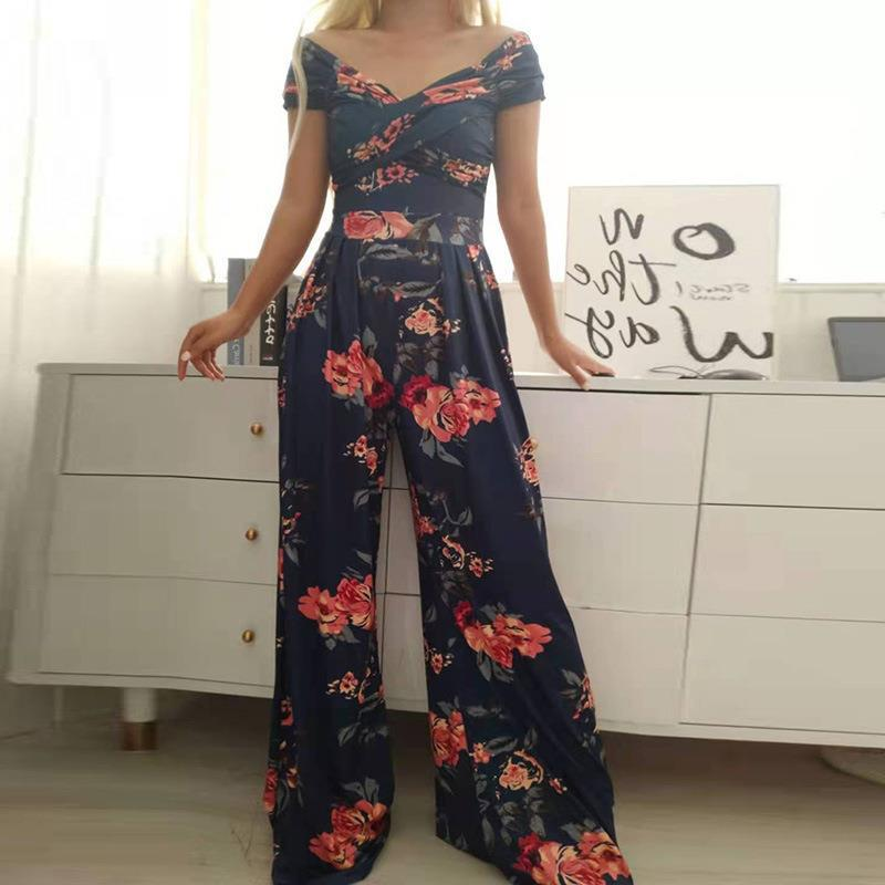 2023 Women's Fashion One Shoulder Print Temperament Commuter Casual High Waist Jumpsuit Women_autovado.com