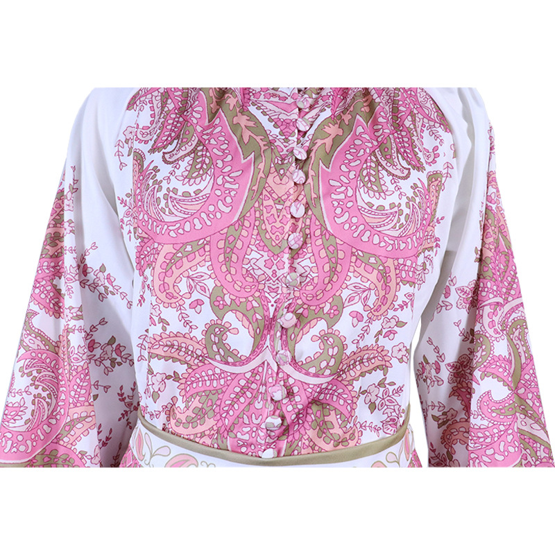 Women'S Autumn New Bohemian Printed Top Mid-Length Covered Arm Skirt Suit for Women_autovado.com