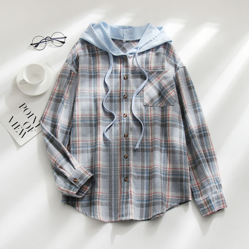 Women's Clothing autumn and winter new hooded sweatshirt buttoned casual shirt jacket_autovado.com