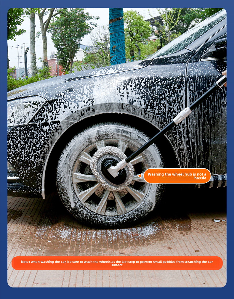 Wash Mop With Large Handle, Curved Rod, Labor-saving, Extendable, Detachable, Car Brush, Automotive Cleaning Tool_autovado.com