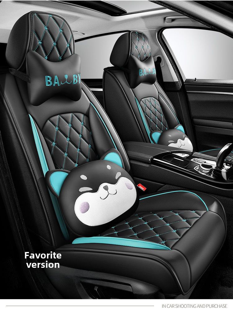 New Crown All-inclusive Full Leather Diamond Four Seasons Car Cushion Four Seasons Universal Dog Head Cartoon Car Seat Cover_autovado.com