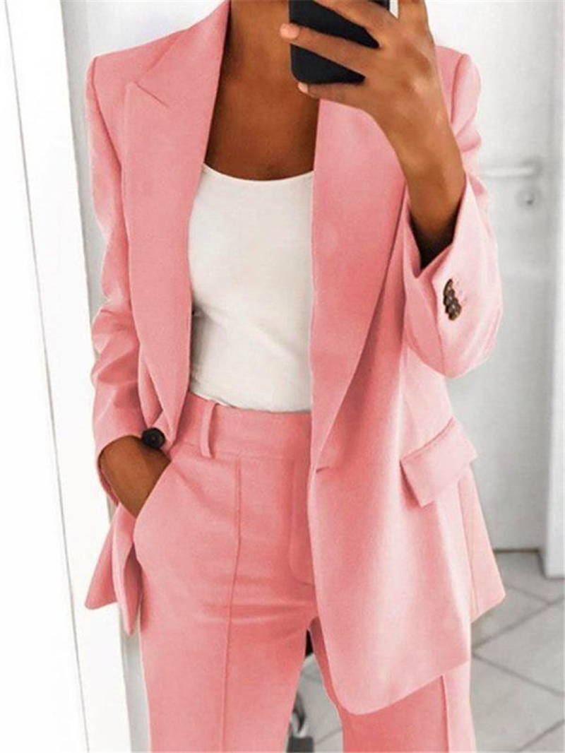Women's Fashion Lapel Cardigan Temperament Suit Jacket Pants Suit_autovado.com
