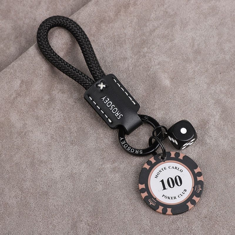 High Grade Original Cowhide Good Luck Chips Car Keychain Pendant Couple Personality Men And Women Bag Pendant Ring Chain Trend_autovado.com