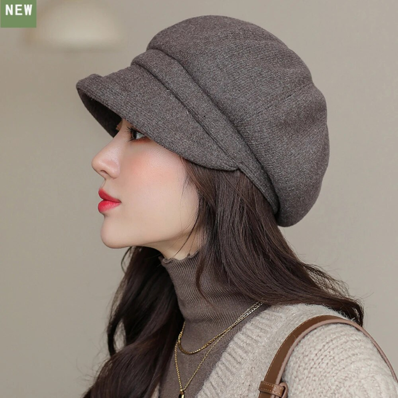 Hot Sale HT4270 Berets Women Solid Plain Autumn Winter Ladies Vintage Artist Painter Beret Hat Female Roll Brim Octagonal Cap_autovado.com