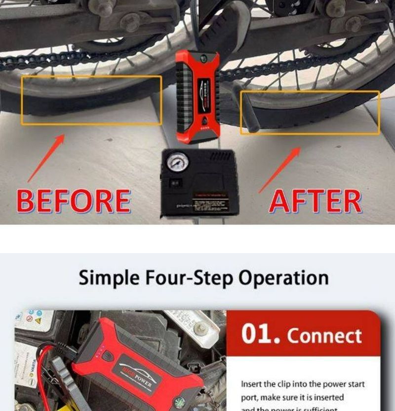 99800mAh 68800mAh 12v Car Jump Starter Powerbank Emergency Power Bank LED With Tire Pump Inflator 4 USB Phone Portable_autovado.com