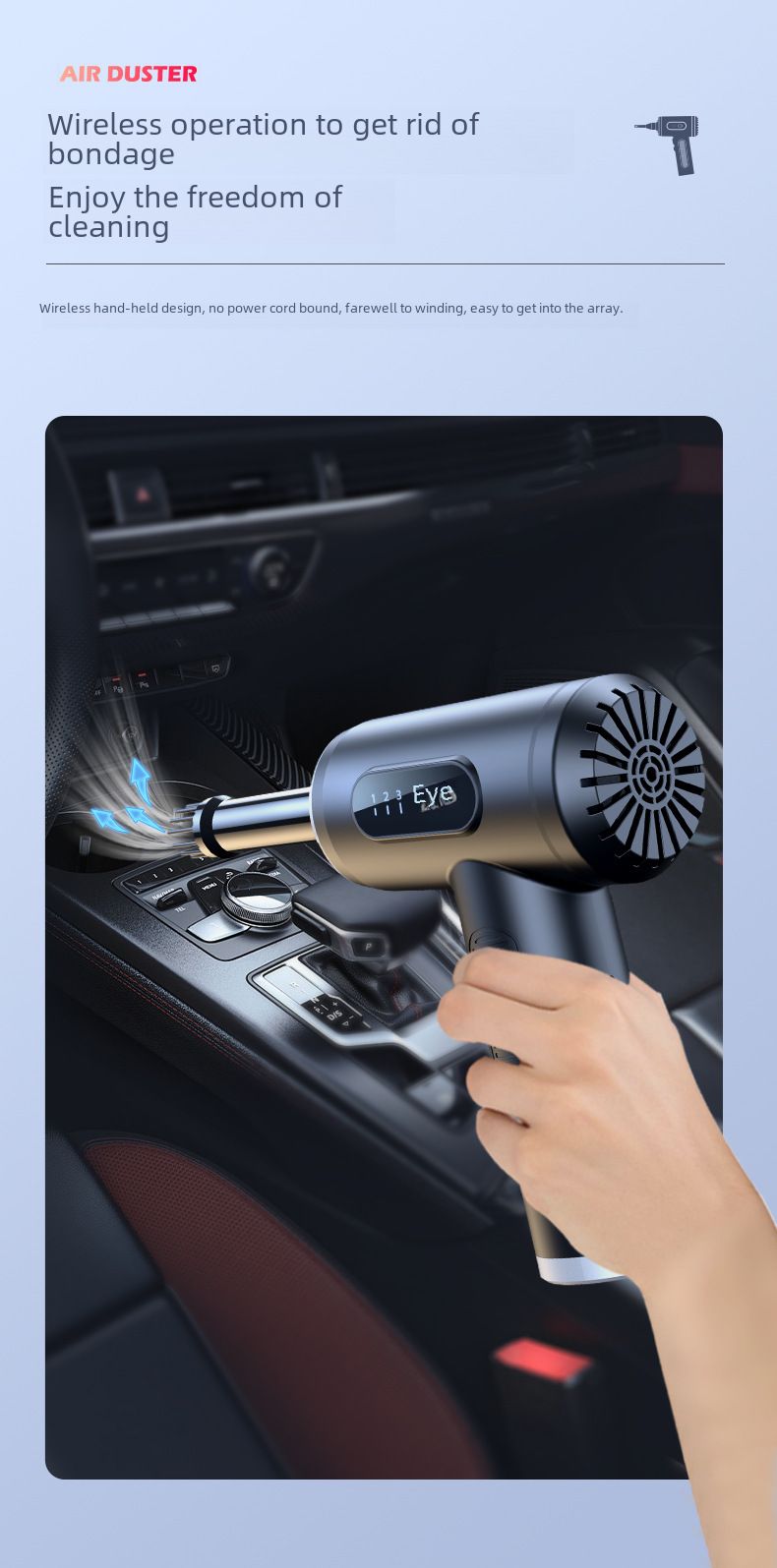 New dust blower blowing and suction integrated handheld high power 50000RPM portable vacuum cleaner for car with digital display_autovado.com