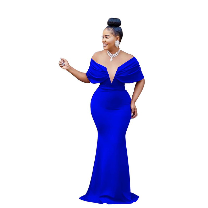 Women's Clothing fashion women's solid color one-shoulder deep V backless fishtail dress_autovado.com