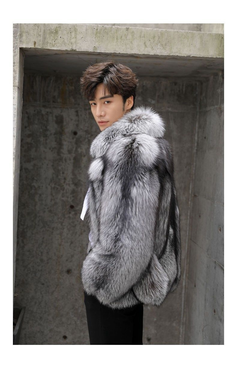 Men's clothing Autumn-winter fur men's coat Fashion casual silver fox fur coat thickened to keep warm_autovado.com