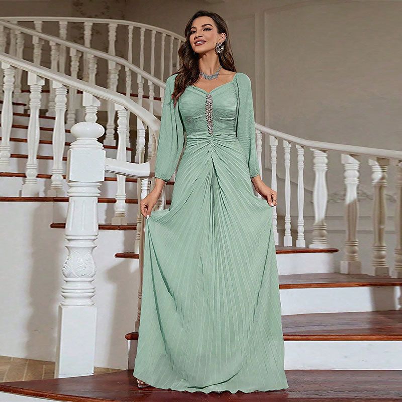 Women's fashion autumn new dress temperament chiffon banquet long skirt evening dress_autovado.com