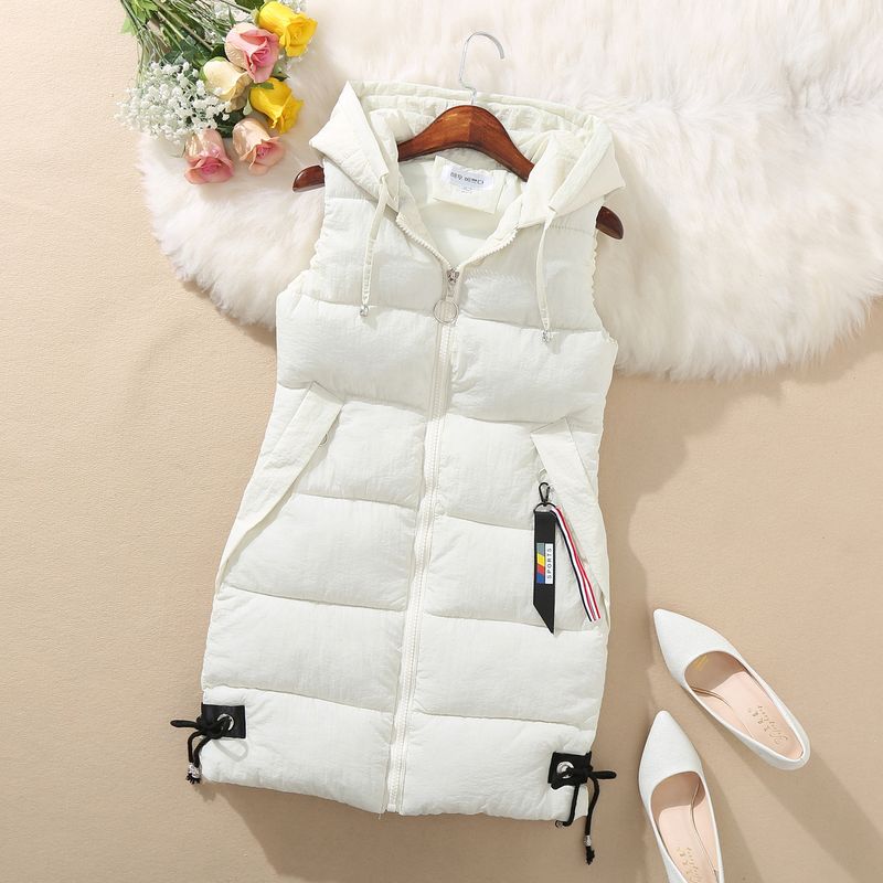 Down padded waistcoat for women autumn-winter sleeveless vest mid-length hooded vest_autovado.com