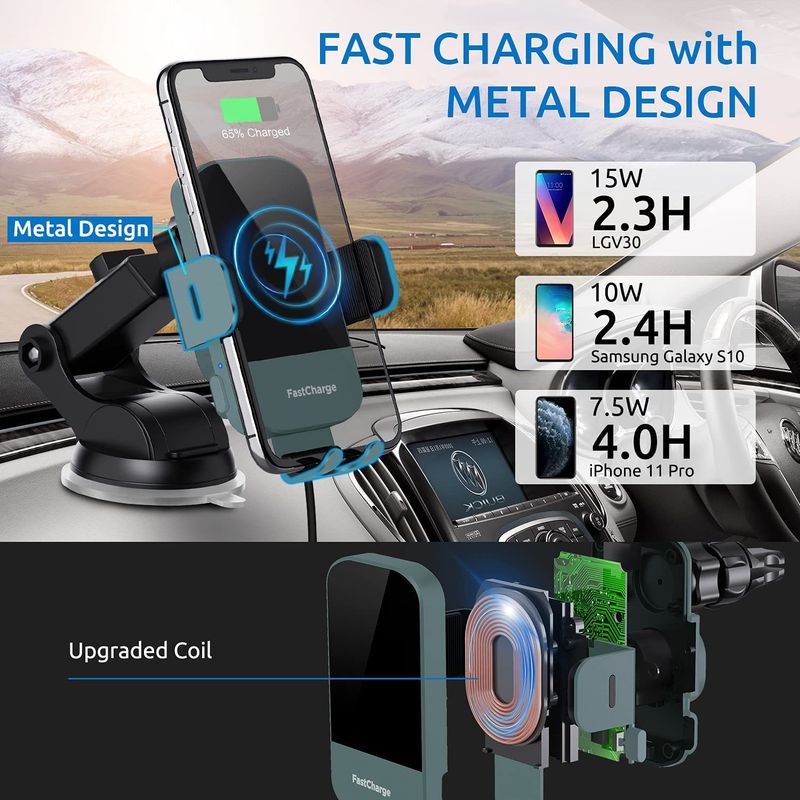 Car Wireless Charger 15W Fast Charging Automatic Clamping Car Charger Phone Holder Windshield_autovado.com
