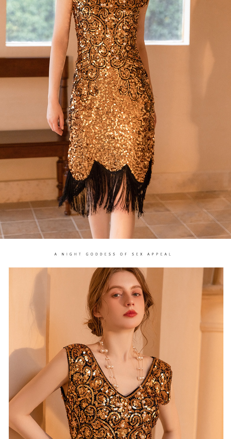 Retro sequin new dress Gatsby ball tassel dress party banquet dance dress toast evening dress_autovado.com