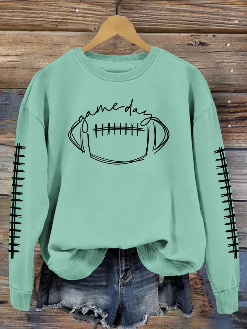 Women's Clothing new autumn game day print fashion sweater spot trend long sleeve_autovado.com